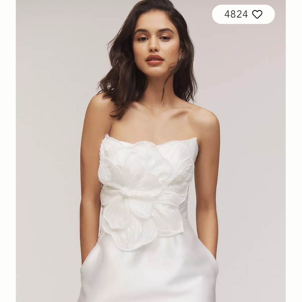 Strapless White Floral Appliqué Gown